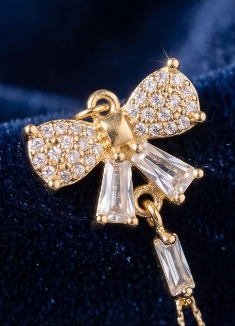 Golden Bow and Pearl Dual Dangle Earrings
